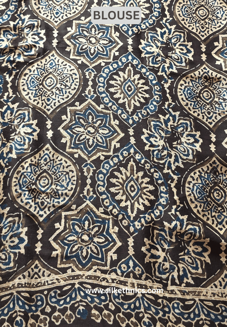 Coffee Brown Ajrakh hand blockprinted modal saree