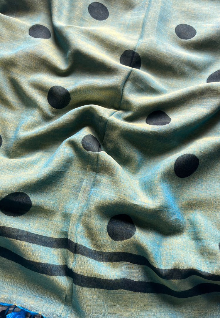 Emerald green Rangreet Polka dot saree