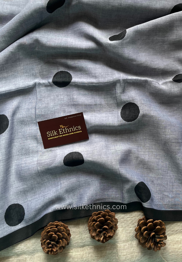 Silver grey Rangreet Polka dot saree