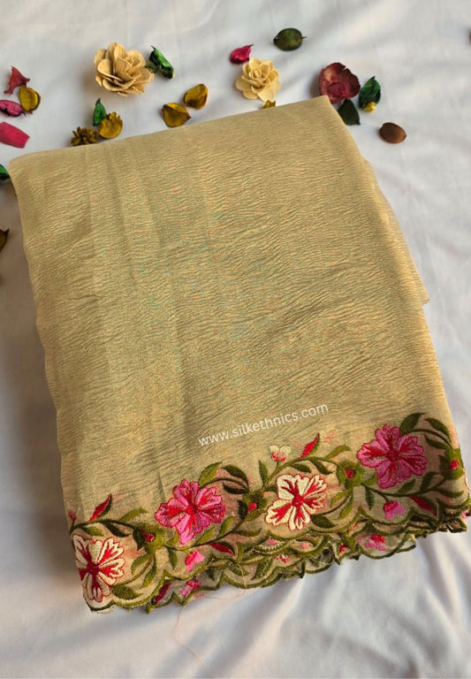 Banarasi Metallic Gold Crushed Tissue embroidered saree