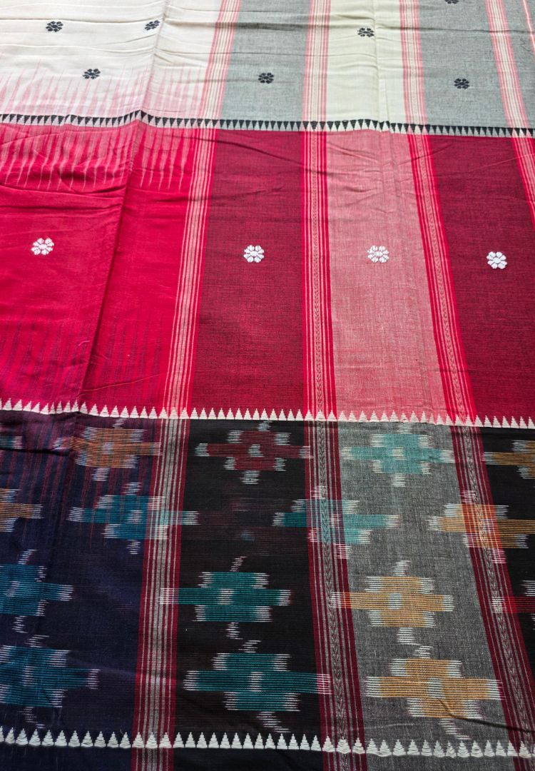 Deep Blue and Red Ikkat weaving Dhaniakhali handloom cottton saree