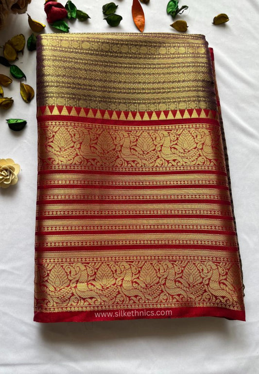 Deep Brown & Red Banarasi Sneha designer silk saree
