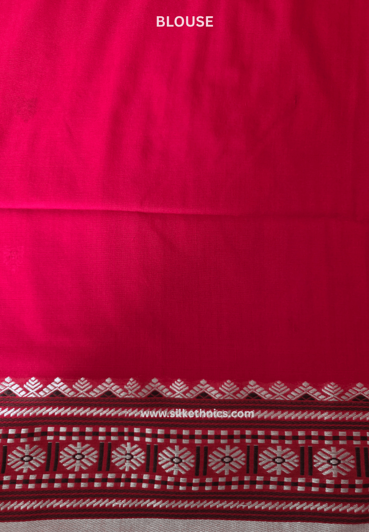 Crimson Red Assam hand weaving cotton saree