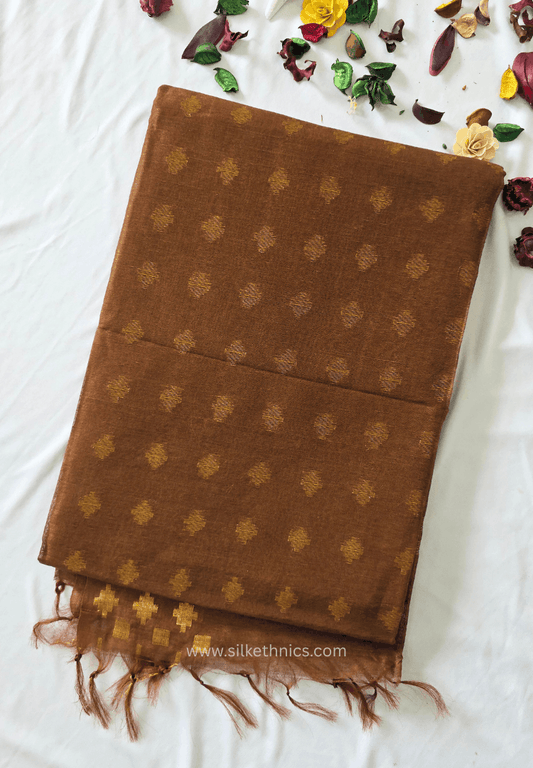 Dark Bronze Kota Linen Silk cutwork saree