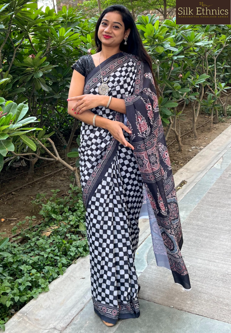 Ready to wear Ajrakh soft silk saree