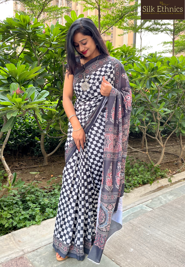 Ready to wear Ajrakh soft silk saree