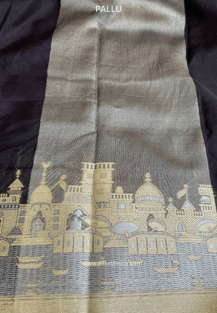 Majestic black Gangaghat Banarasi saree