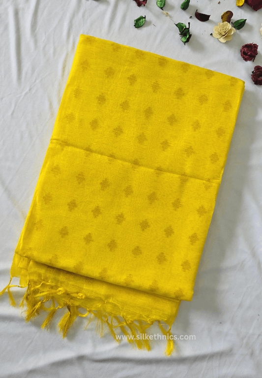 Golden Yellow Kota Linen Silk cutwork saree