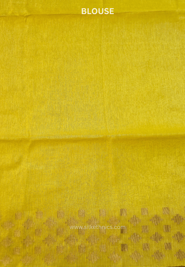 Golden Yellow Kota Linen Silk cutwork saree