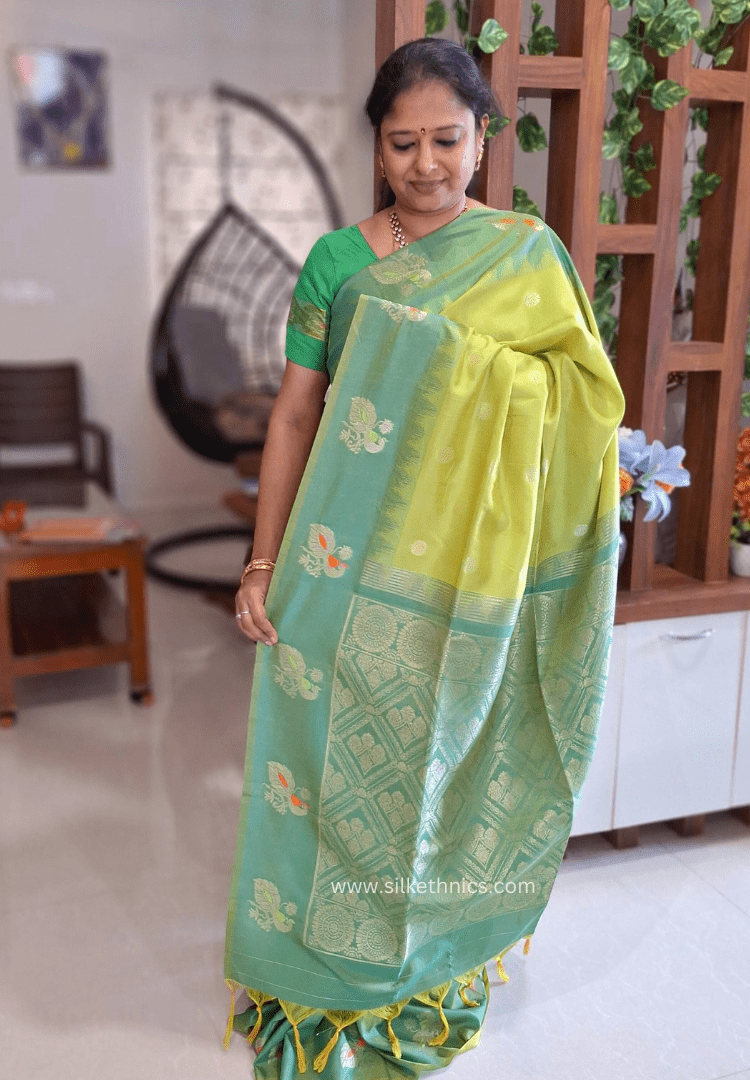 Pear green Madhuram soft silk saree