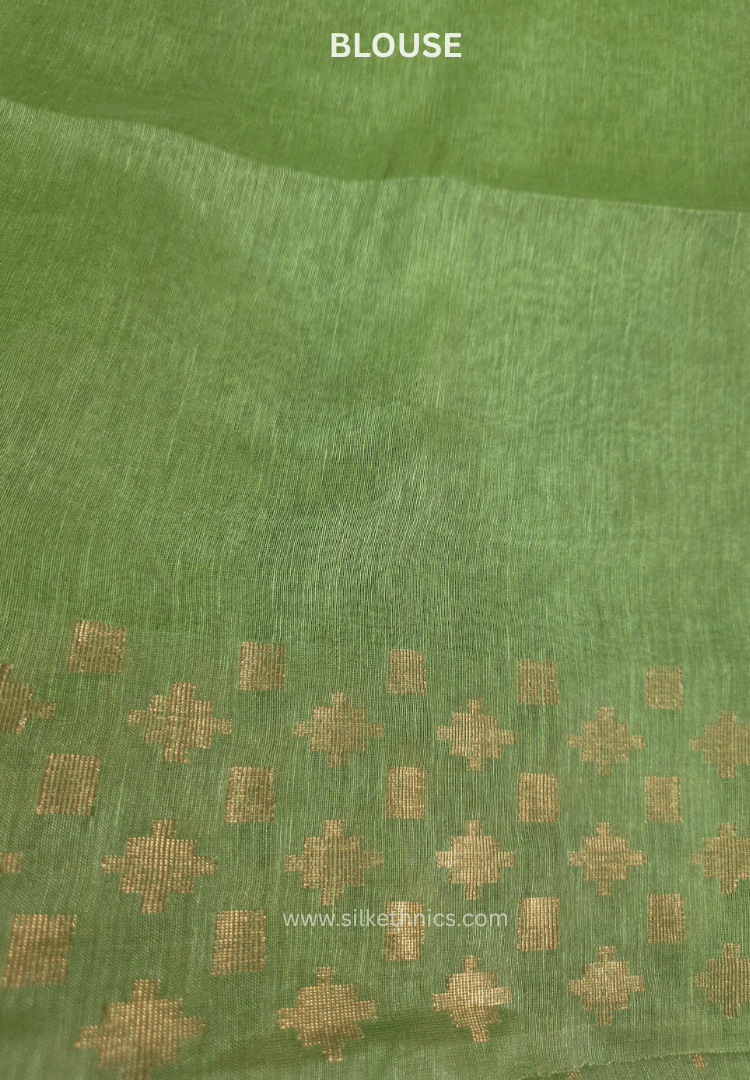 Olive green Kota Linen Silk cutwork saree