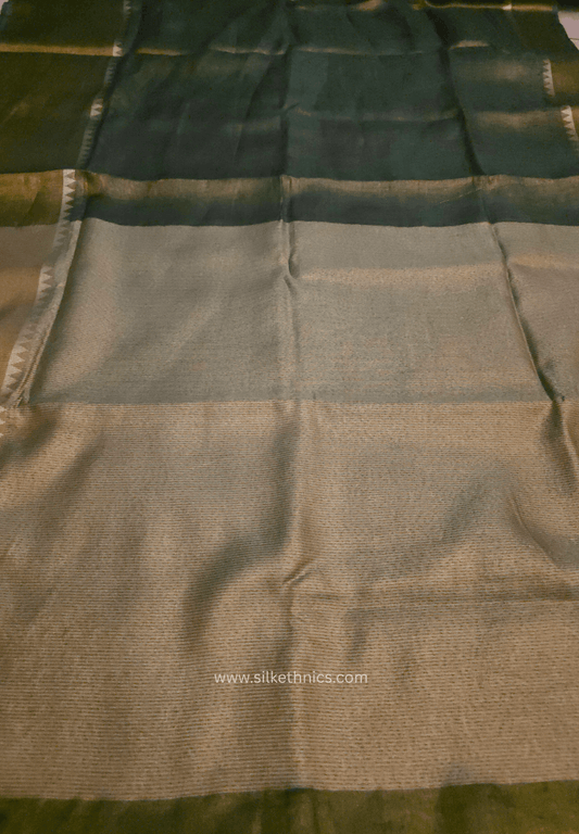 Metallic green Tissue Linen Samaira handloom Saree