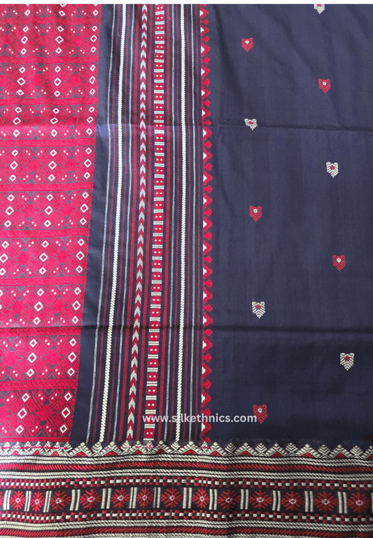 Navy blue Assam hand weaving cotton saree