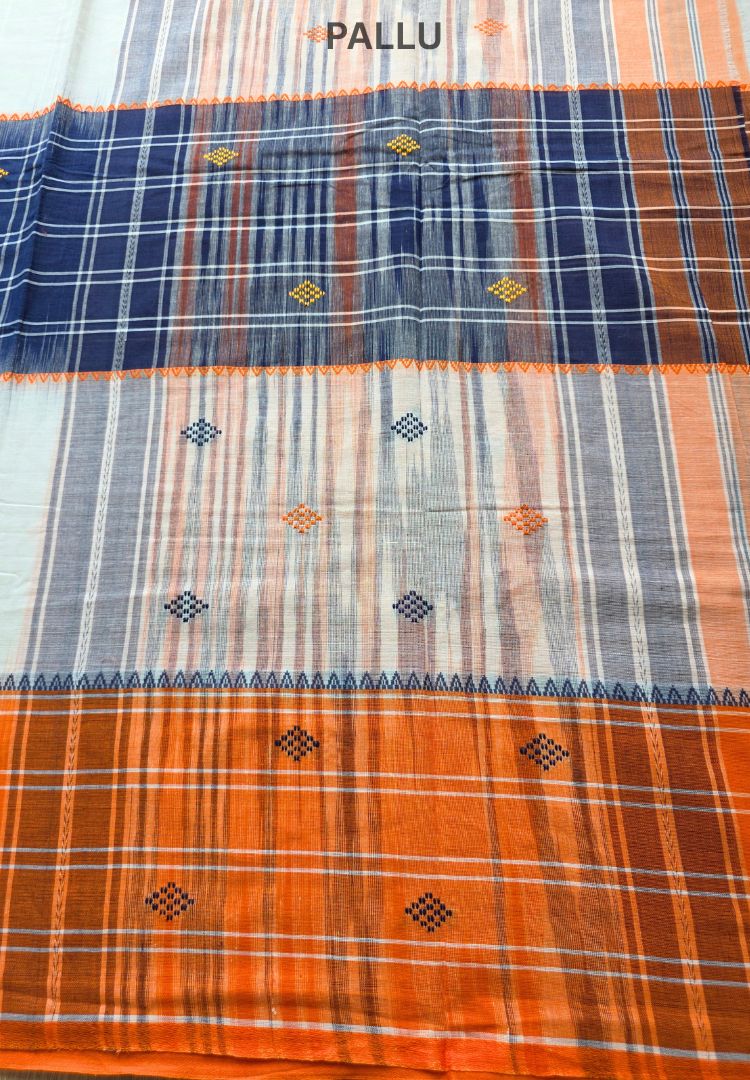 Vibrant Orange Ikkat weaving Dhaniakhali handloom cottton saree