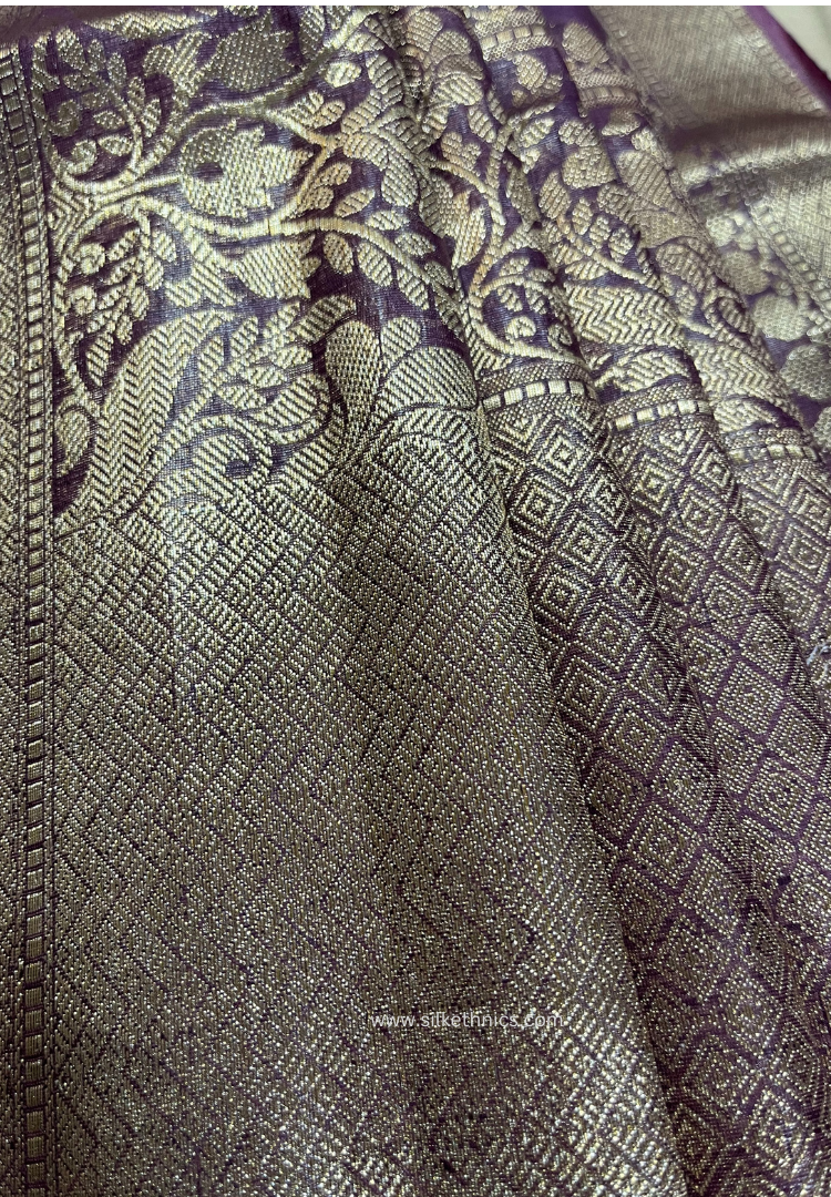 Lilac Srija Banarasi linen saree