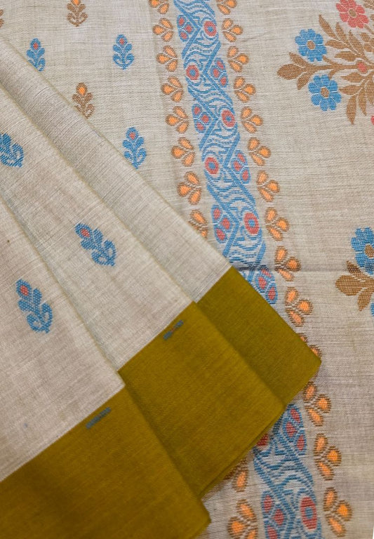 Olive Green Traditional Tangail Bengal Handweaving saree