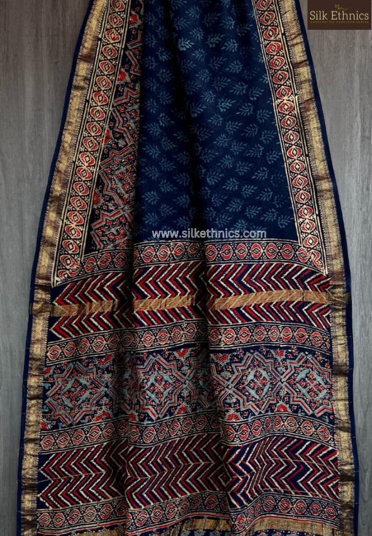 Ajrakh Maheswari silk saree