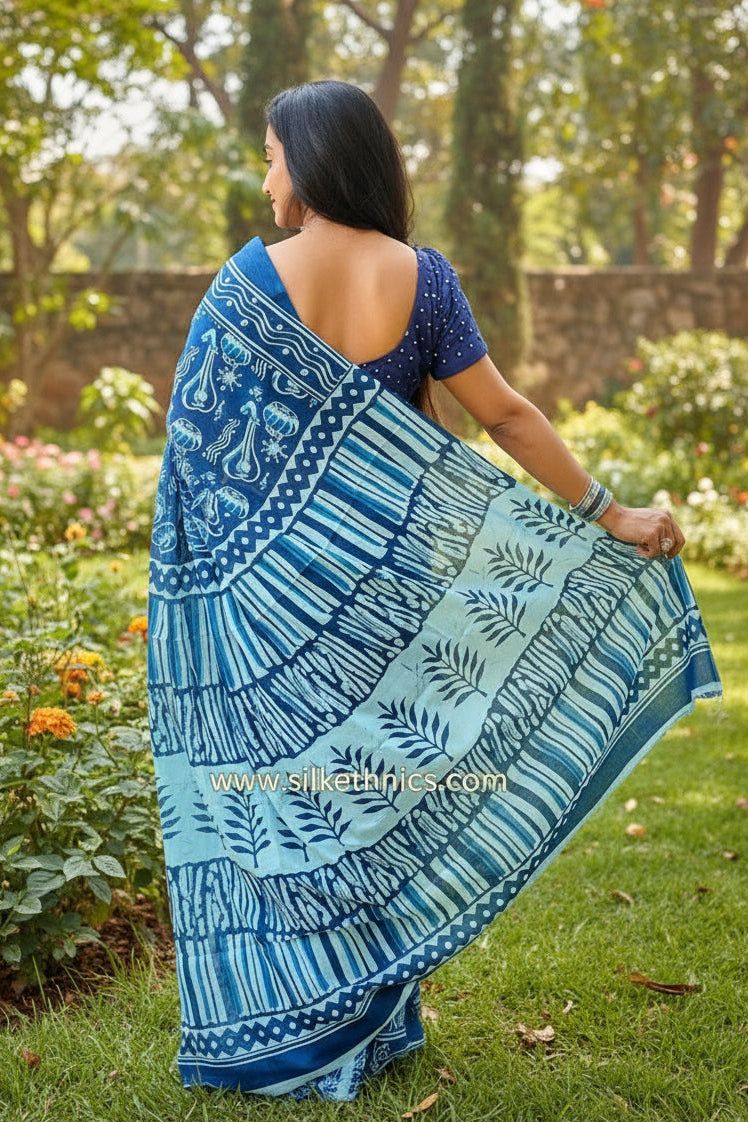 Vibrant Blue Mahati mulcotton saree