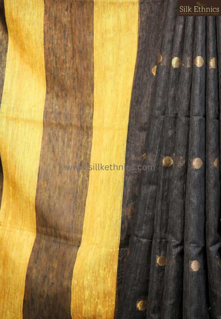 Royal black polka sico saree
