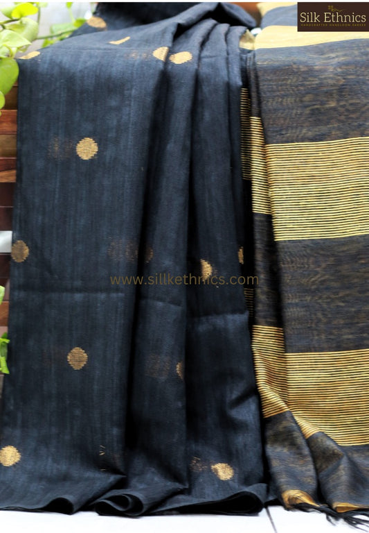 Royal black polka sico saree