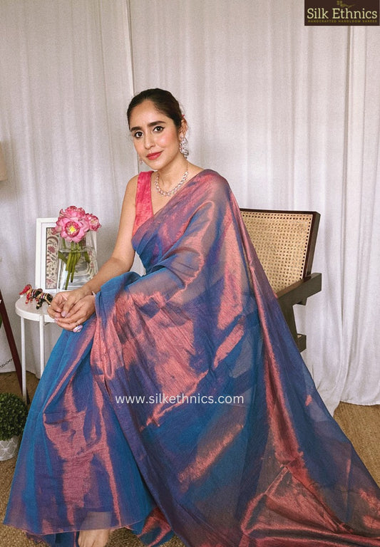 Metallic blue Raga tissue saree