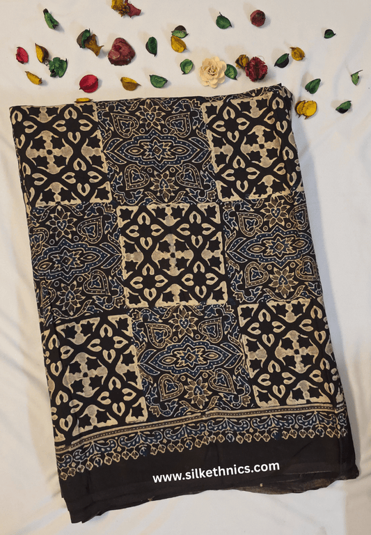 Coffee Brown Ajrakh hand blockprinted modal saree