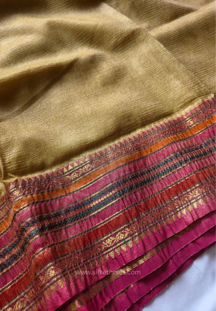 Antique Gold Banarasi Crushed Tissue saree
