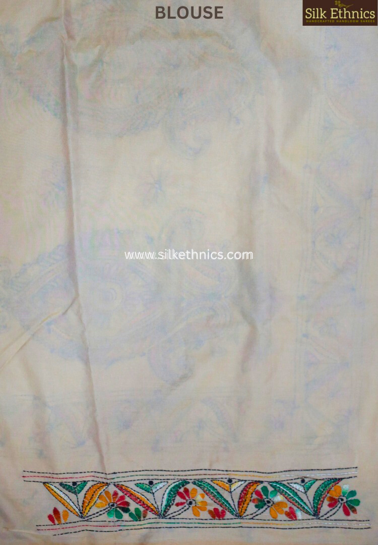 Rich Ivory hand embroidered silk saree