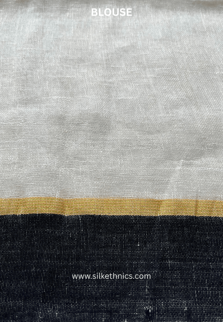 Pearl White Aakriti Pure Handloom Linen saree