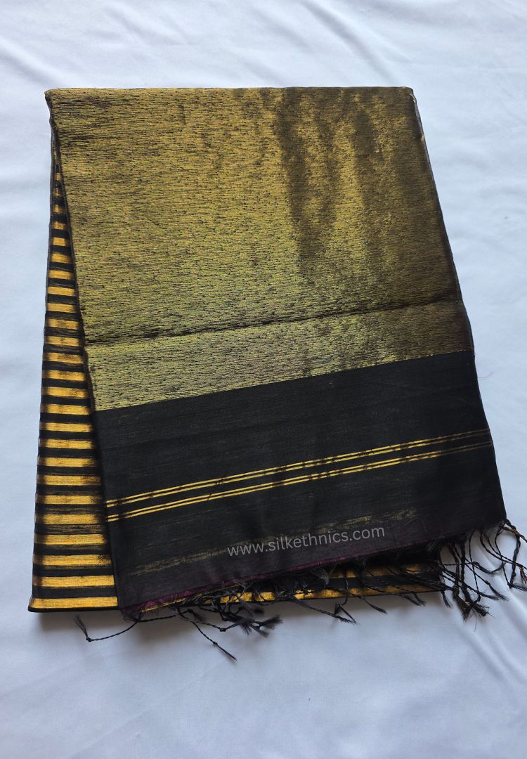 Rich Black and Gold striped Maheswari handloom silk saree