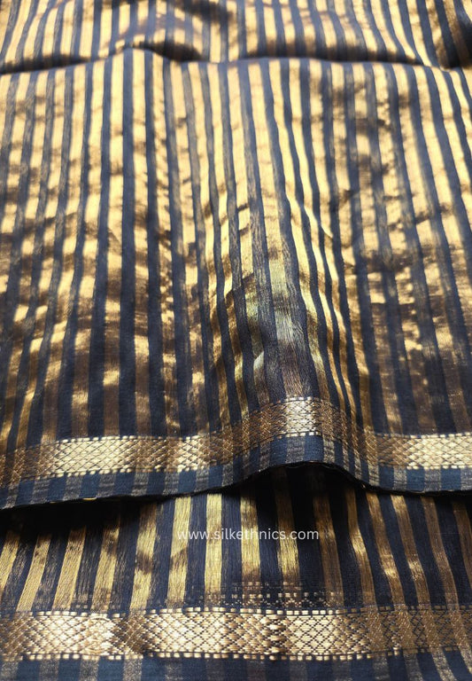 Rich Black and Gold striped Maheswari handloom silk saree