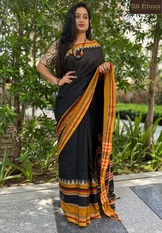 Black and gold Narayanpet saree