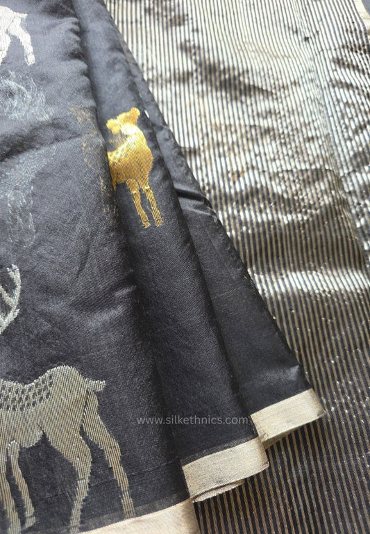 Rich Black pure handloom Chanderi silk saree