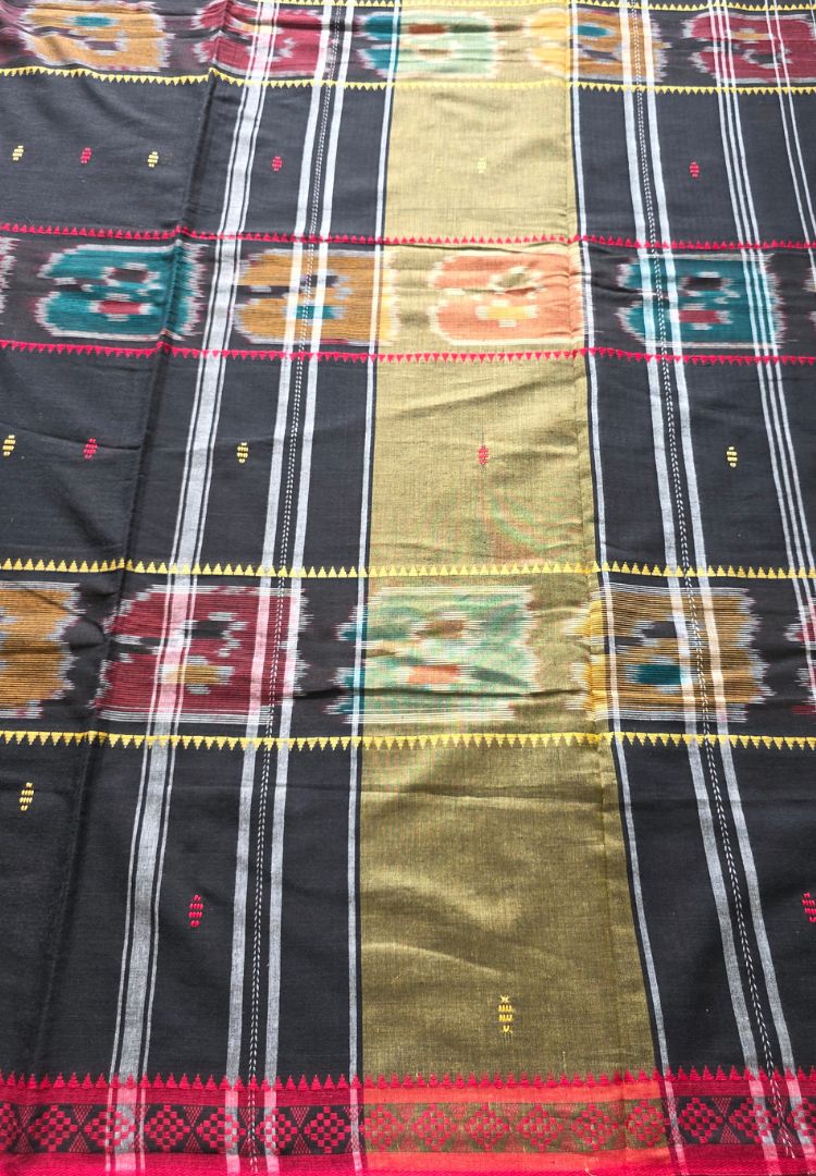 classic Black Ikkat weaving Dhaniakhali handloom cottton saree