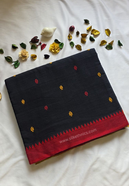 Dark Navy Dhaniakhali Handloom Cotton saree