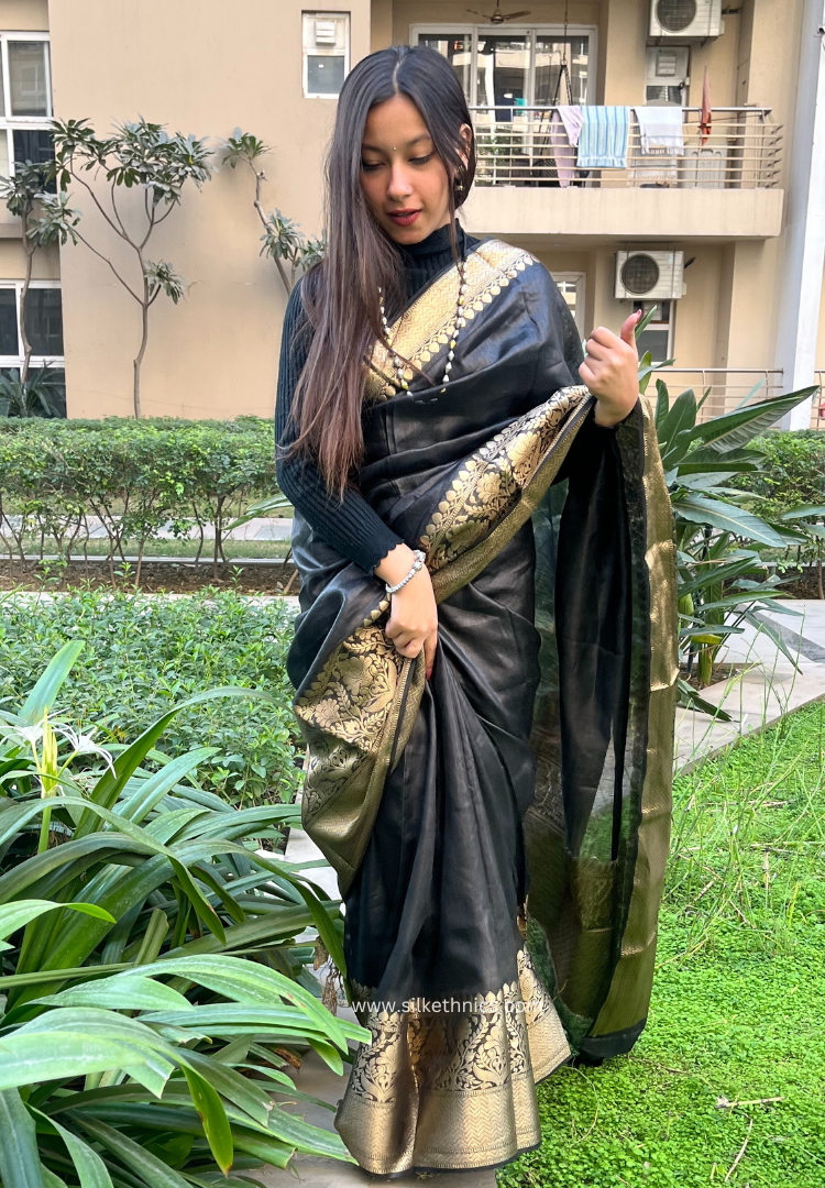 Black Srija Linen Banarasi saree