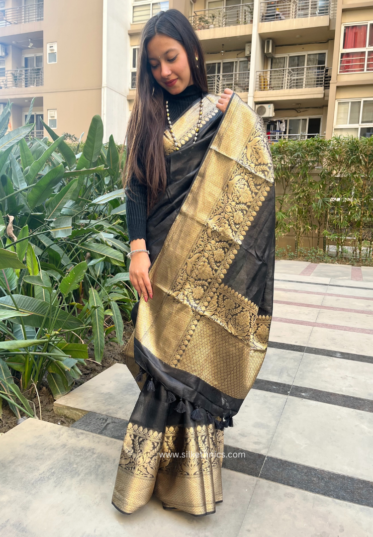 Black Srija Linen Banarasi saree