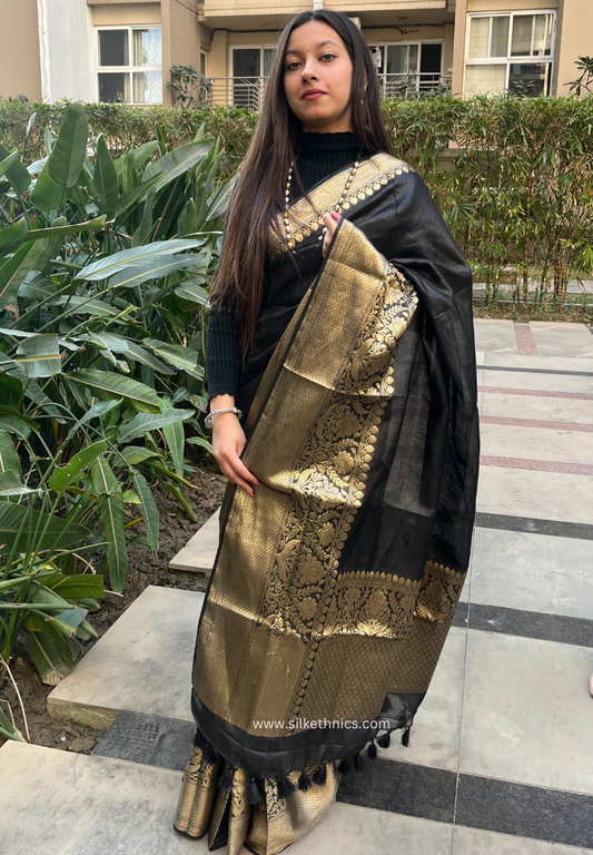 Black Srija Linen Banarasi saree