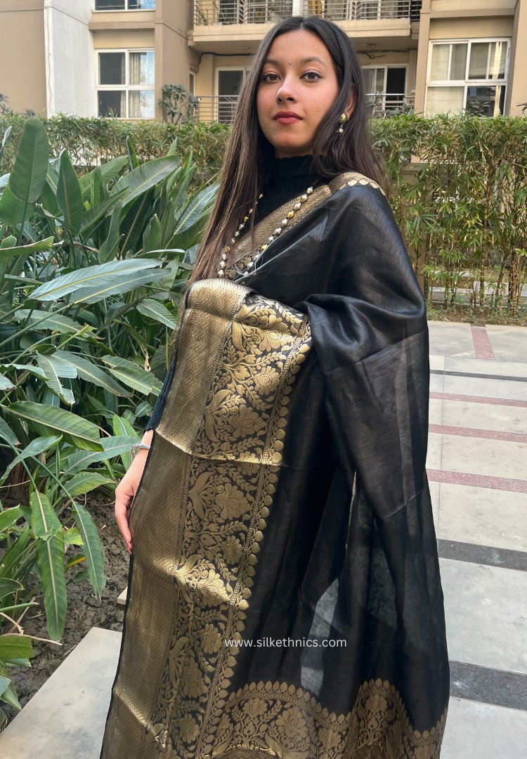 Black Srija Linen Banarasi saree