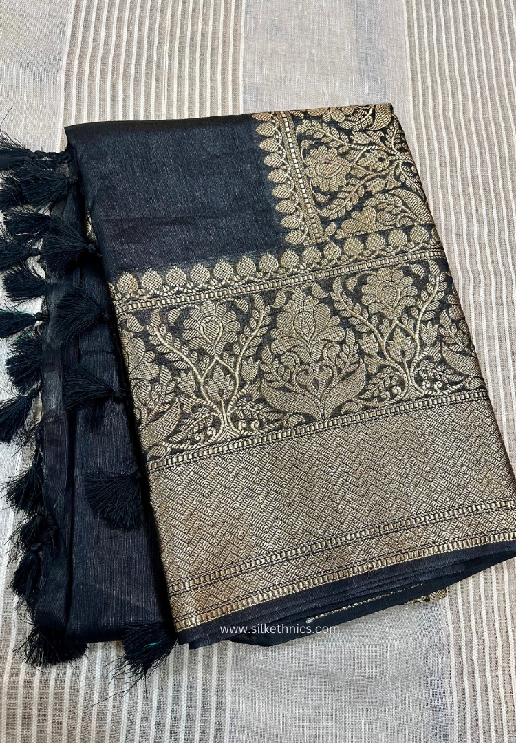 Black Srija Linen Banarasi saree