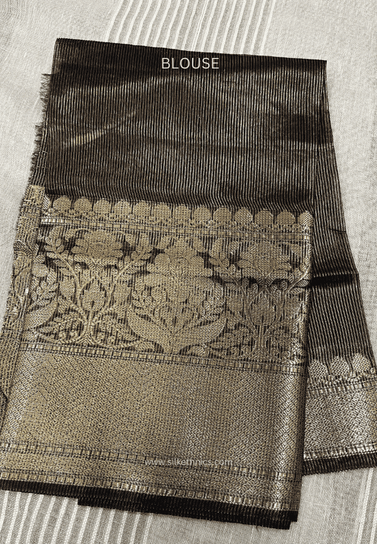 Black Srija Linen Banarasi saree