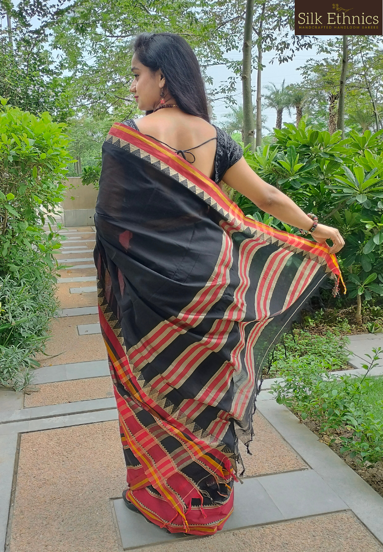 Deep black and red Narayanpet saree