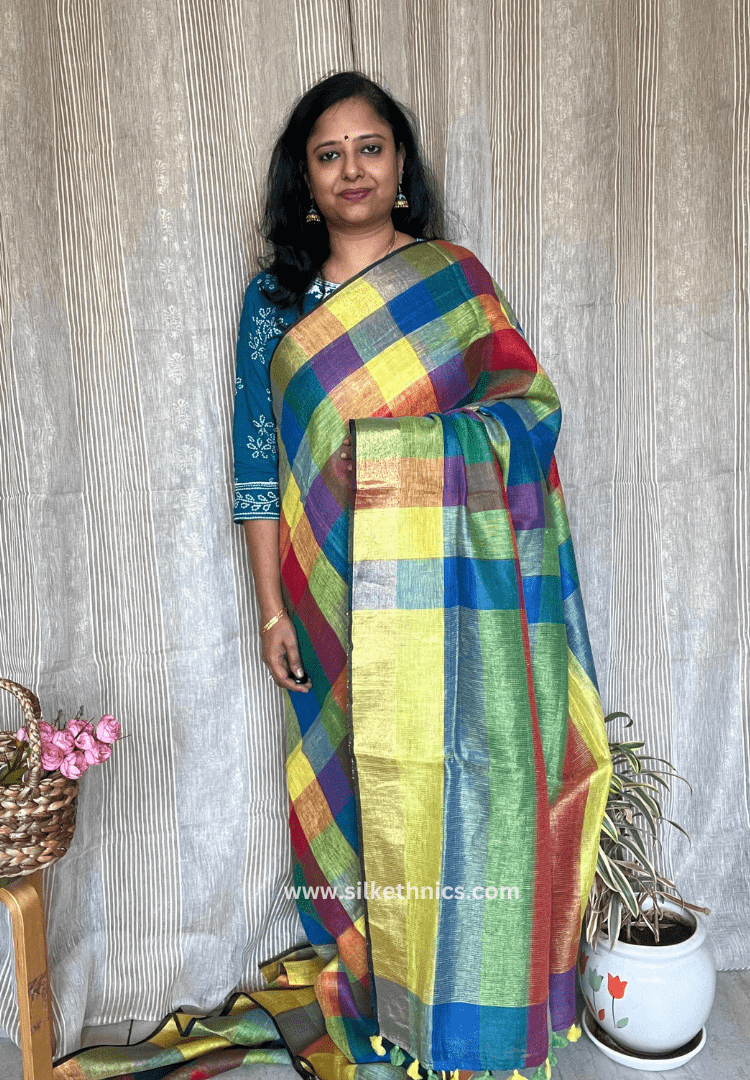 Handcrafted vibrant Varnika linen saree