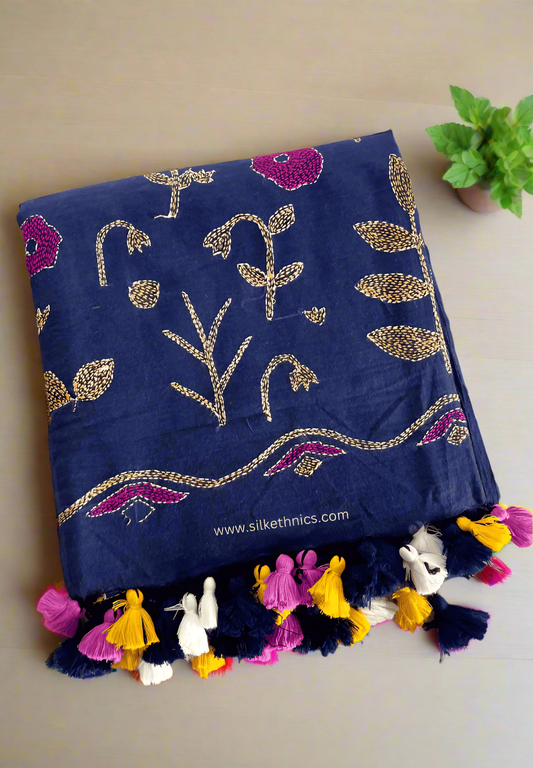 Navy blue embroidered Rangreet saree