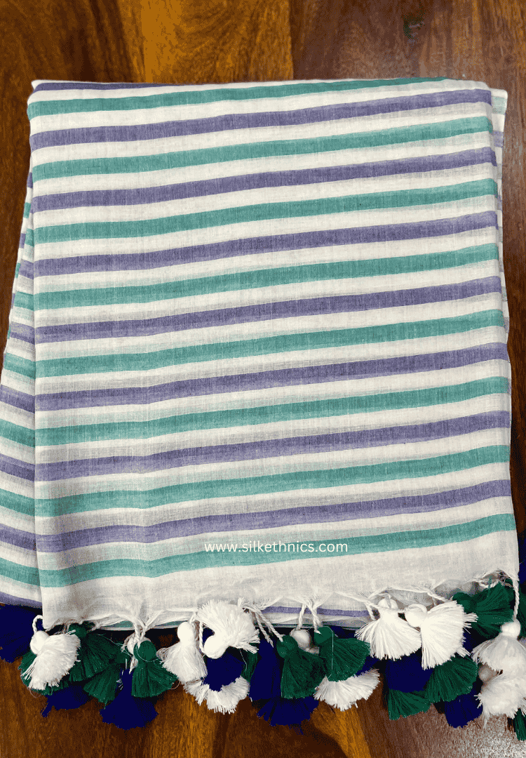 Blue striped Rangreet mulcotton saree