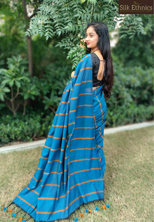 Sapphire Blue StriVibe handloom saree