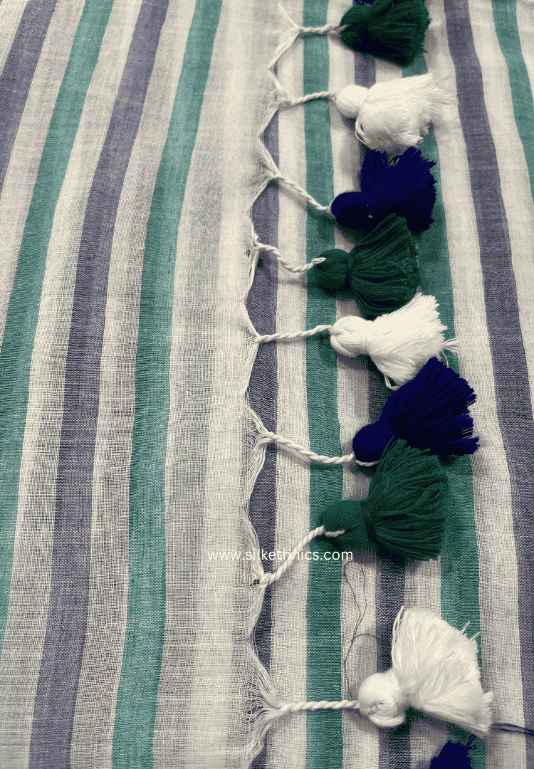 Blue striped Rangreet mulcotton saree