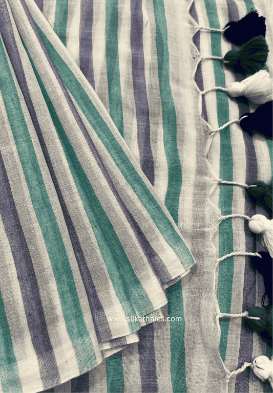 Blue striped Rangreet mulcotton saree