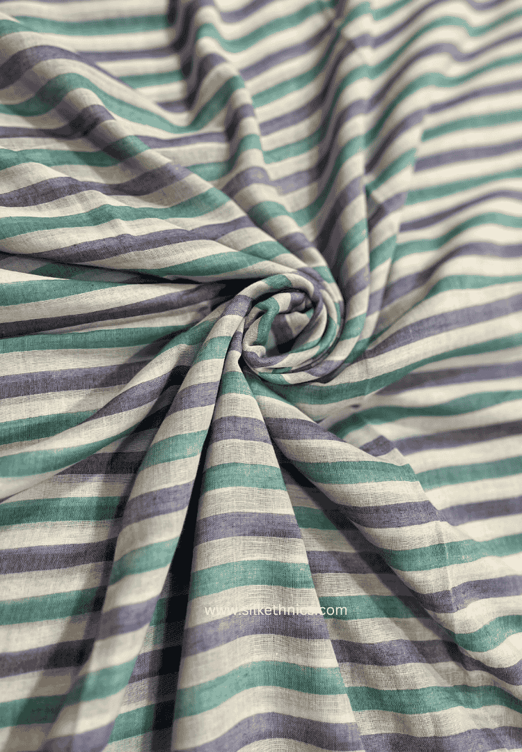 Blue striped Rangreet mulcotton saree