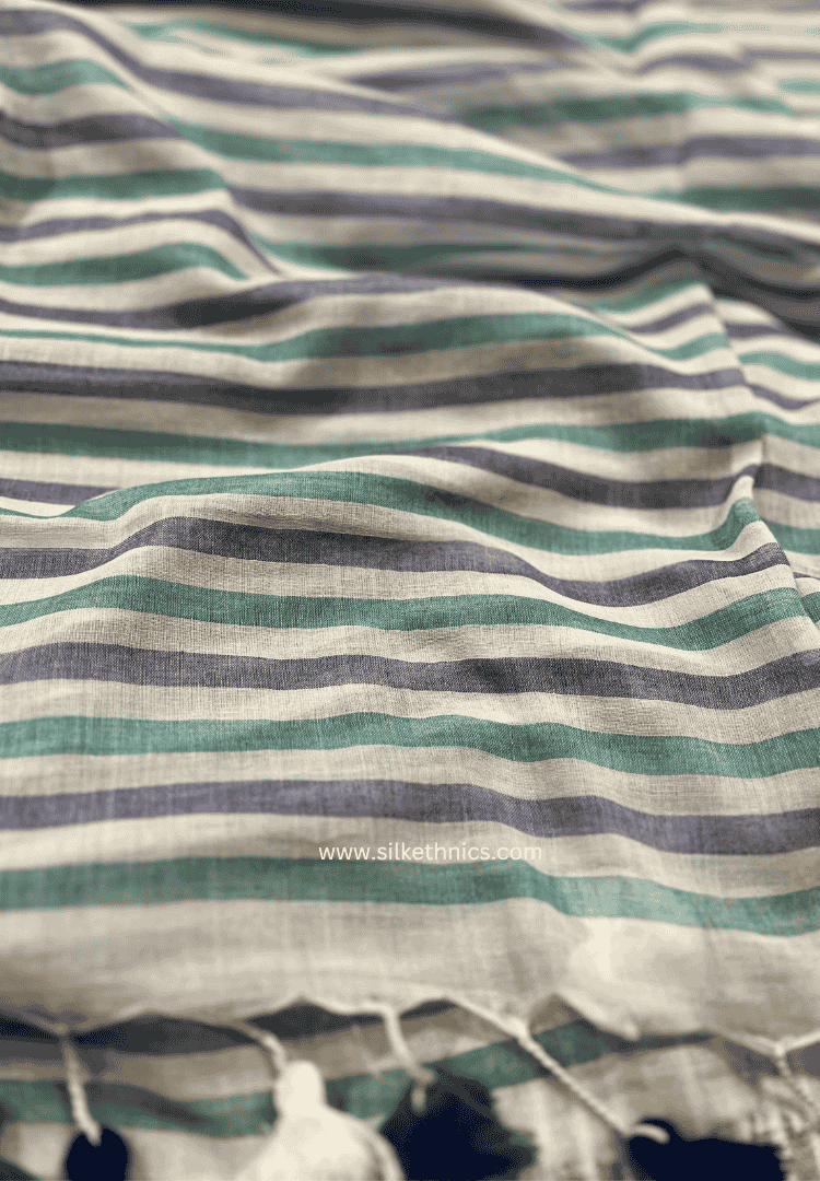 Blue striped Rangreet mulcotton saree